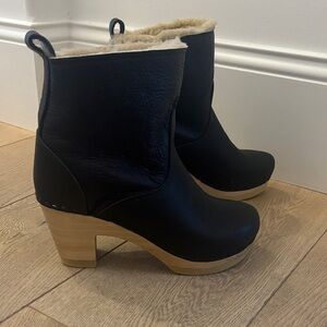 NWT No. 6 Black Leather Ankle Boots with Wooden Heel